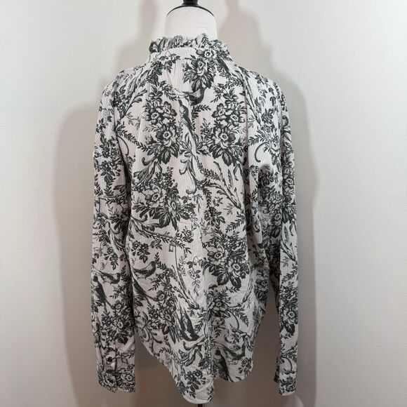 Pilcro Anthropologie Top M Stripe Floral Toile Balloon Sleeve Peasant Romantic - Picture 5 of 13